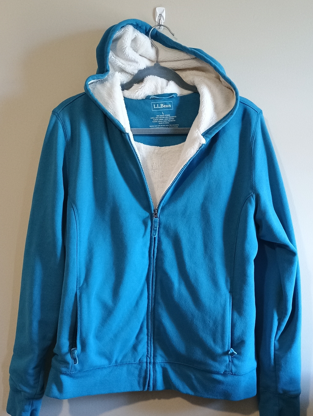 L.L. Bean Women's Teal Sherpa Lined Full Zip Hoodie Size Large Excellent Conditi